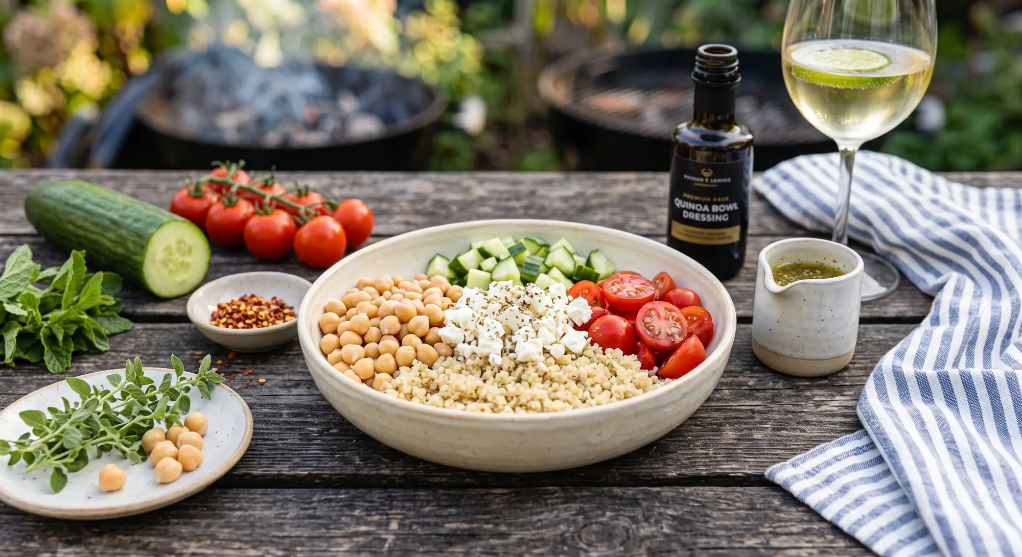 Mediterrane Quinoa-Bowl mit Feta und Kichererbsen