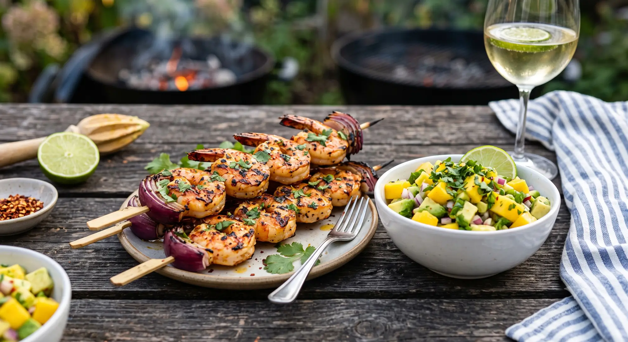Grill-Garnelenspieße mit Mango-Avocado-Salsa